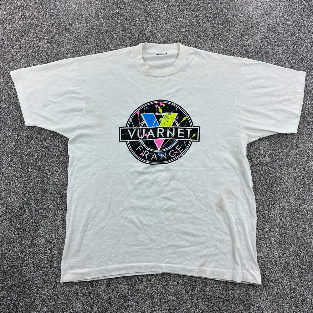 Vintage Vuarnet France Shirt Mens Large White Graphic Logo Tee